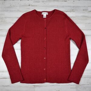 Vintage red metallic sparkle ribbed button up cardigan sweater Women's medium